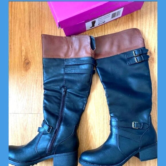$35 FIRM! NIB RAMPAGE RAM-INDIANA Black/Cognac Knee High Boots 8.5 - Picture 4 of 13